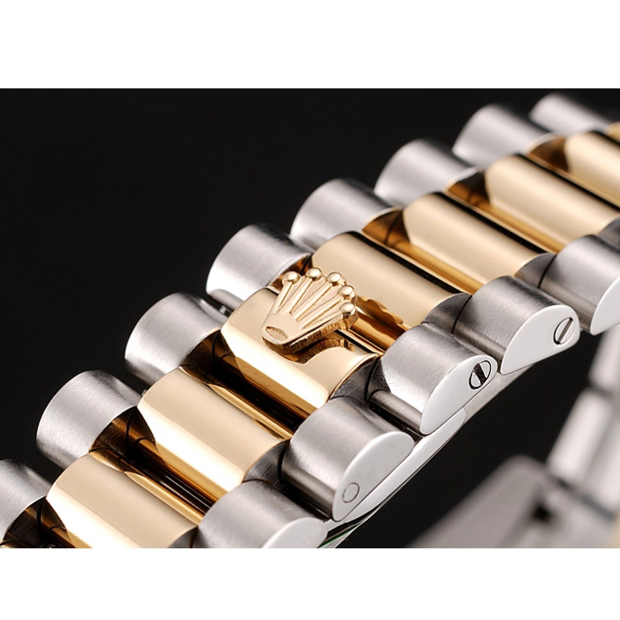 Aaa fake watches Stainless 1453975 Two Bracelet Swiss Gold Dial Steel Tone Case Day-Date Rolex Diamond Black 0806